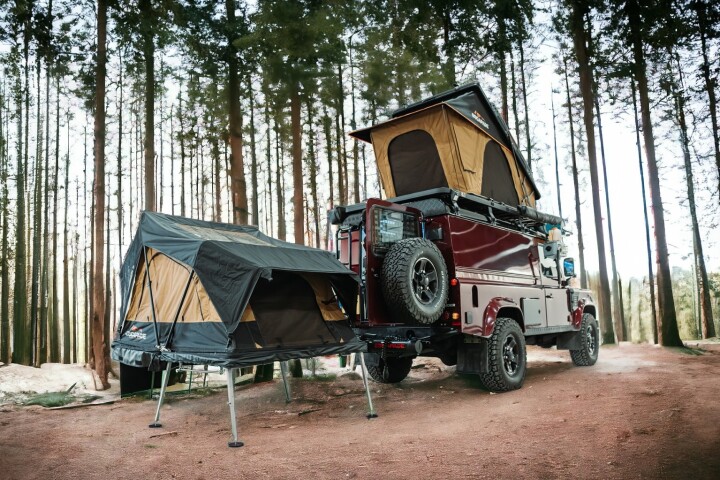 The Swing Away tent drops its disc feet down onto base camp