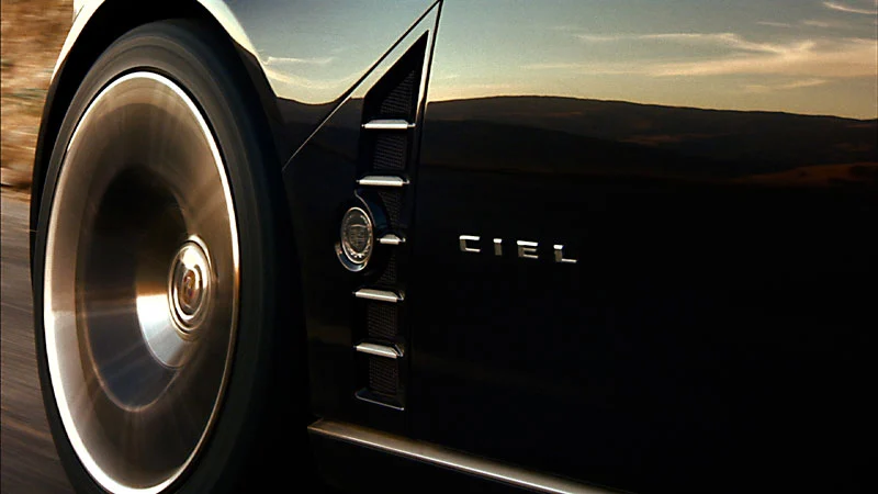 The Cadillac Ciel luxury open tourer concept car on the road.