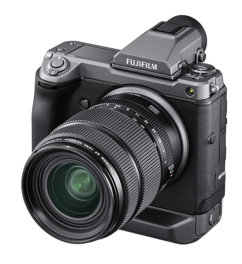 The GFX100 features a detachable Electronic Viewfinder and is compatible with Fujifilm G Mount lenses