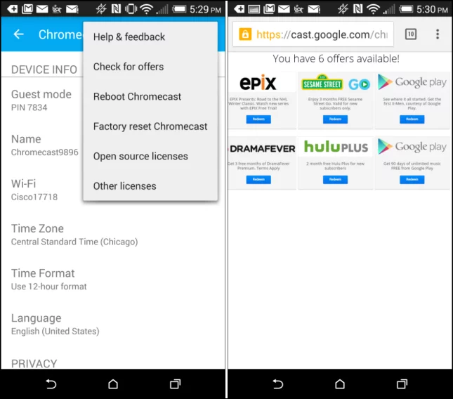 Check for free offers from Chromecast