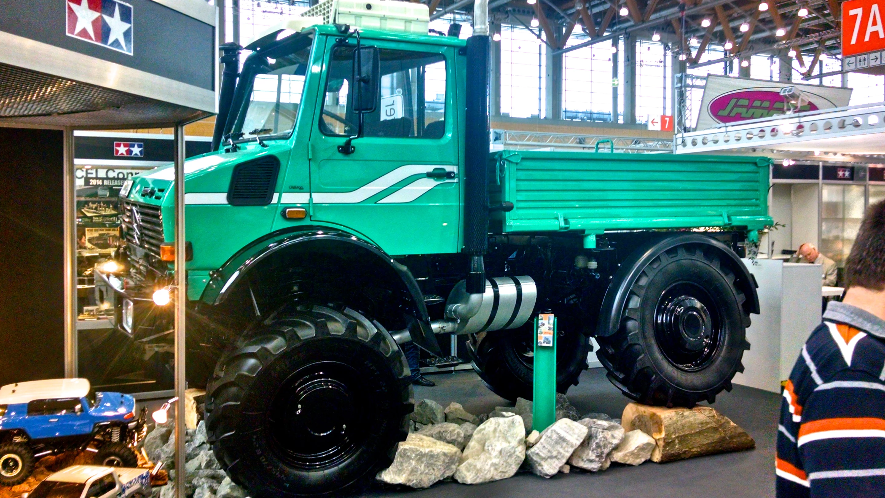 A full-blown Unimog is a good way of drawing attention to your remote-controlled vehicle booth (Photo: C.C. Weiss/Gizmag)
