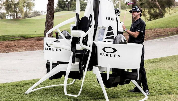 Pro Golfer Bubba Watson, Oakley and Martin Aircraft have teamed up to create the Golf Cart Jetpack