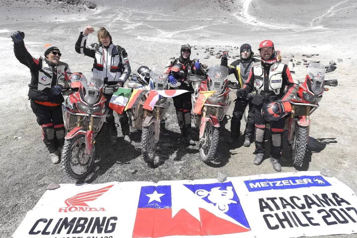 The Honda Africa Twin team celebrates setting a new record