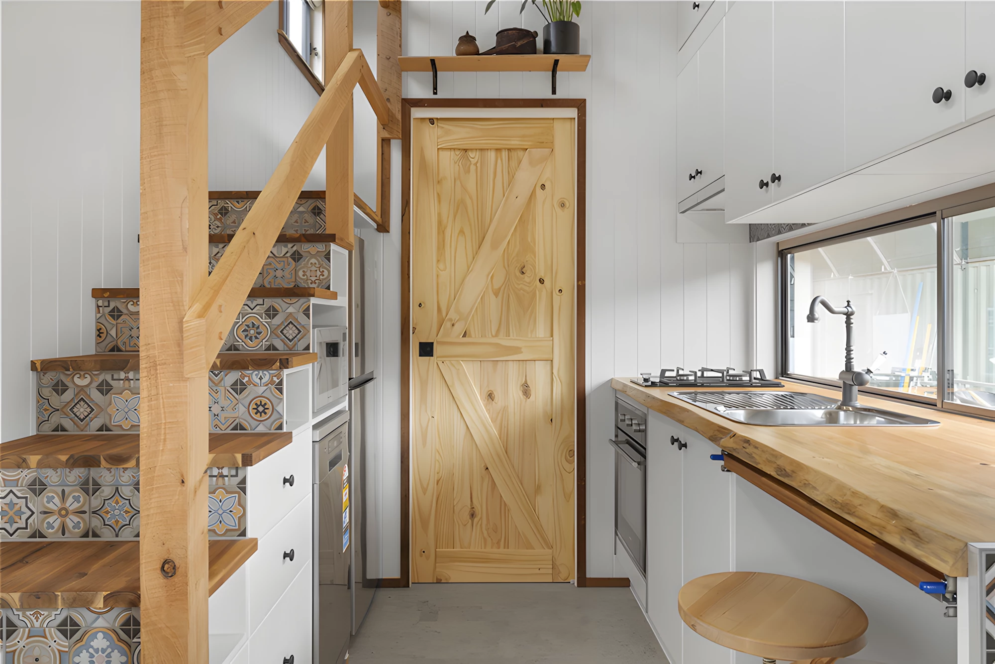 The Grevillea's kitchen includes a breakfast bar area for two people