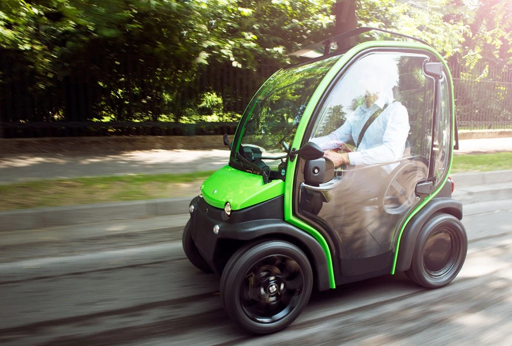 The car has two brushless 48-volt in-wheel electric motors (in the rear)