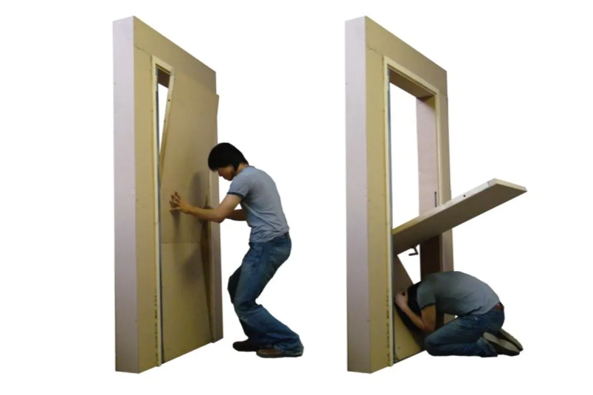 Younghwa Lee's door provides shelter in the event of an earthquake