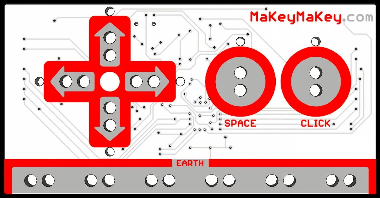 Rendering of the front of the Makey Makey circuit board