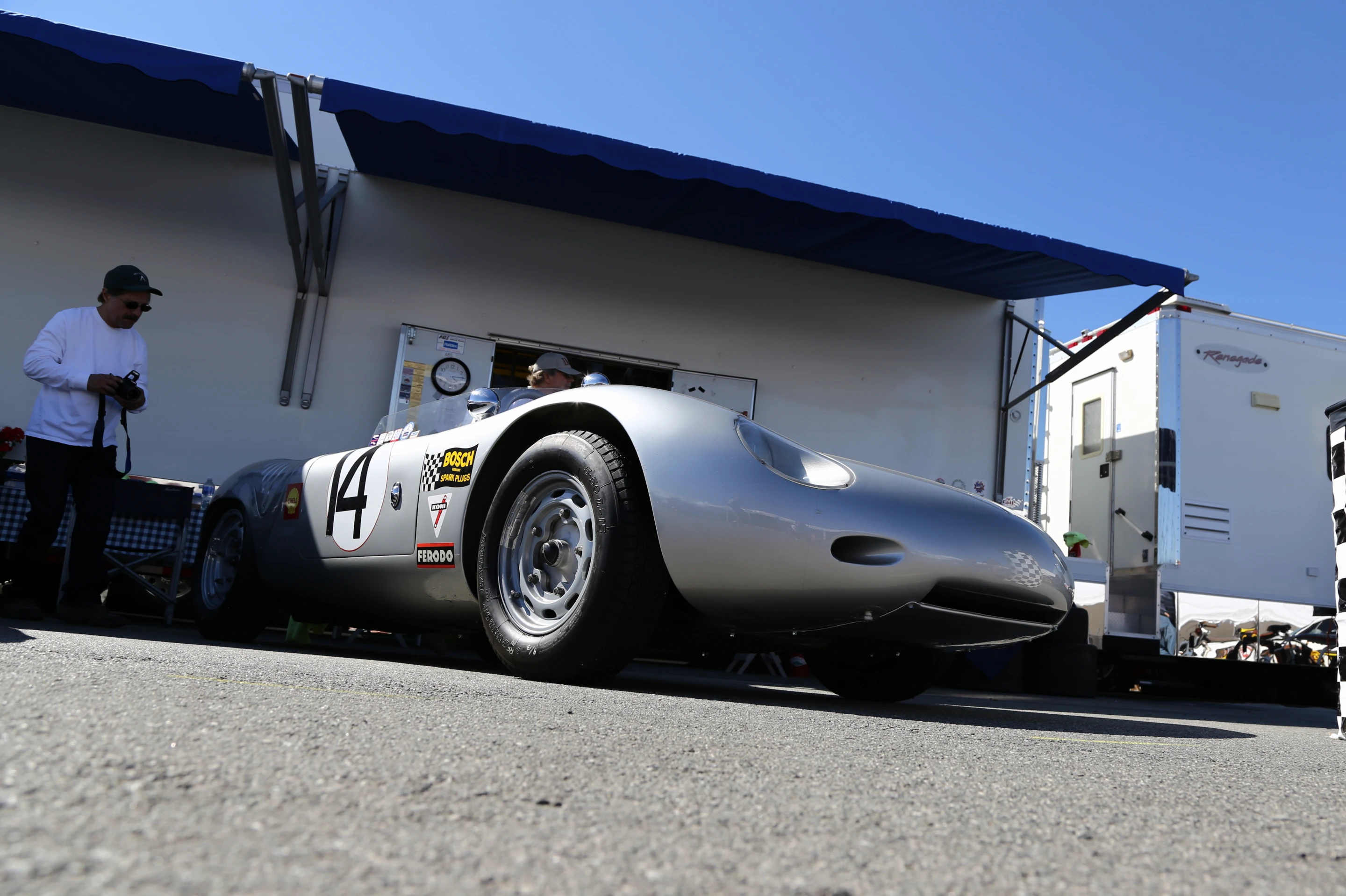 A ground eye view of one of the many Porsche racing cars onsite (Photo: Angus MacKenzie/Gizmag.com)