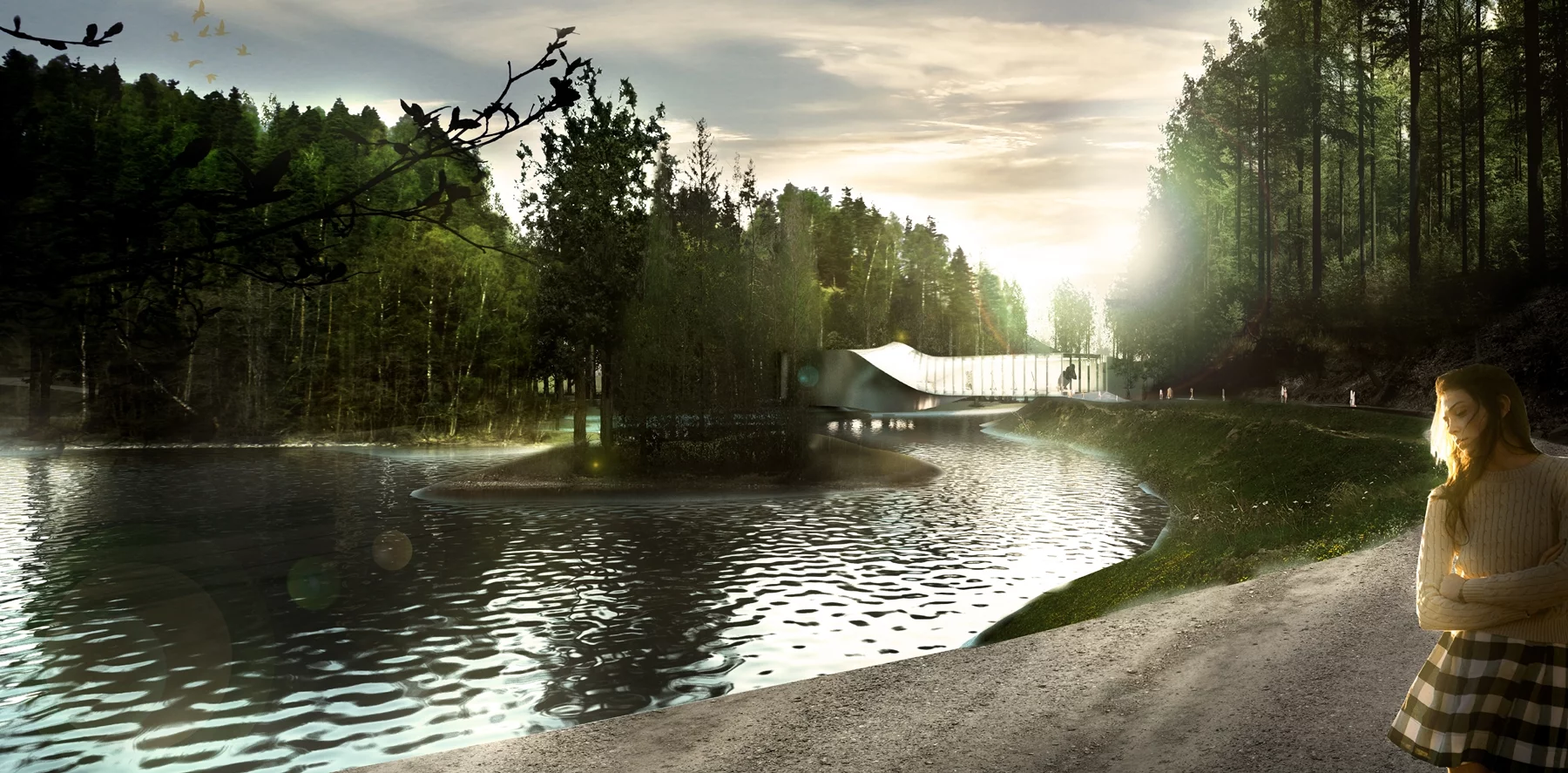 The twisted section of the building will hang over the Randselva river