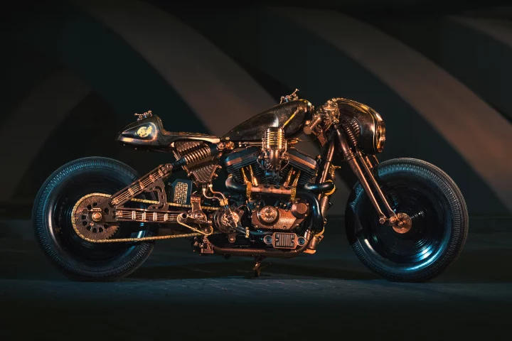 The Hard Rock Cafe Racer custom Harley created by Game Over Cycles