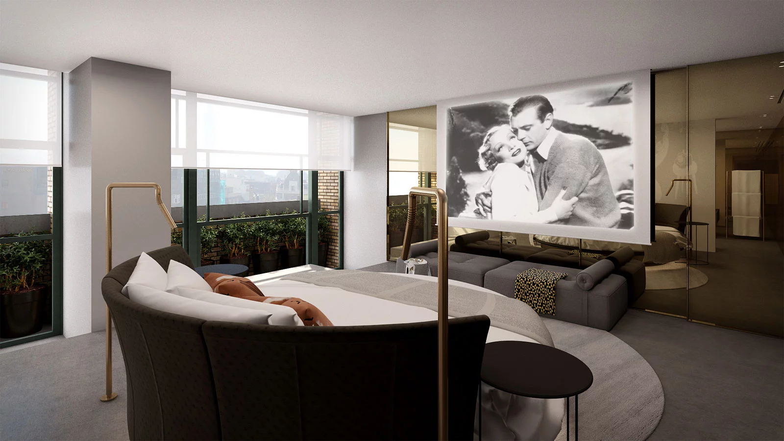 A big screen in one of W Amsterdam's Extreme Wow Suites