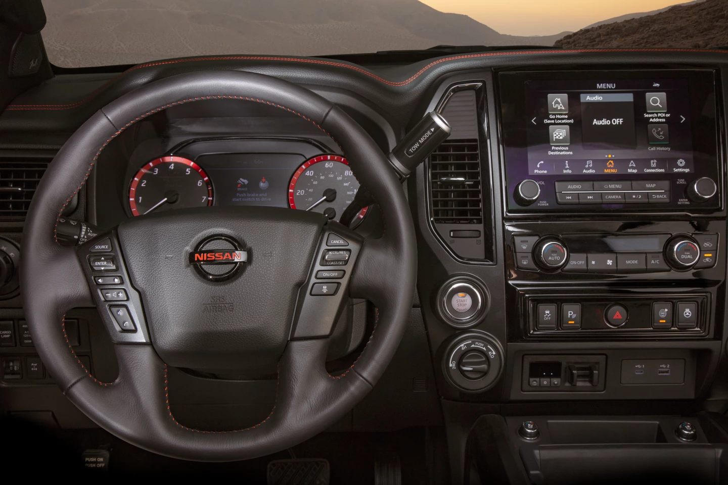 The Louisville Slugger-sized shift handle on the Nissan Titan remains in the 2020 remodel, but other switchgear get upgrades throughout the cabin