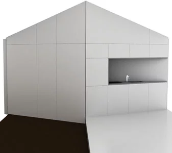 Summer House's wall of concealed tricks (Photo: 2by4-architects)