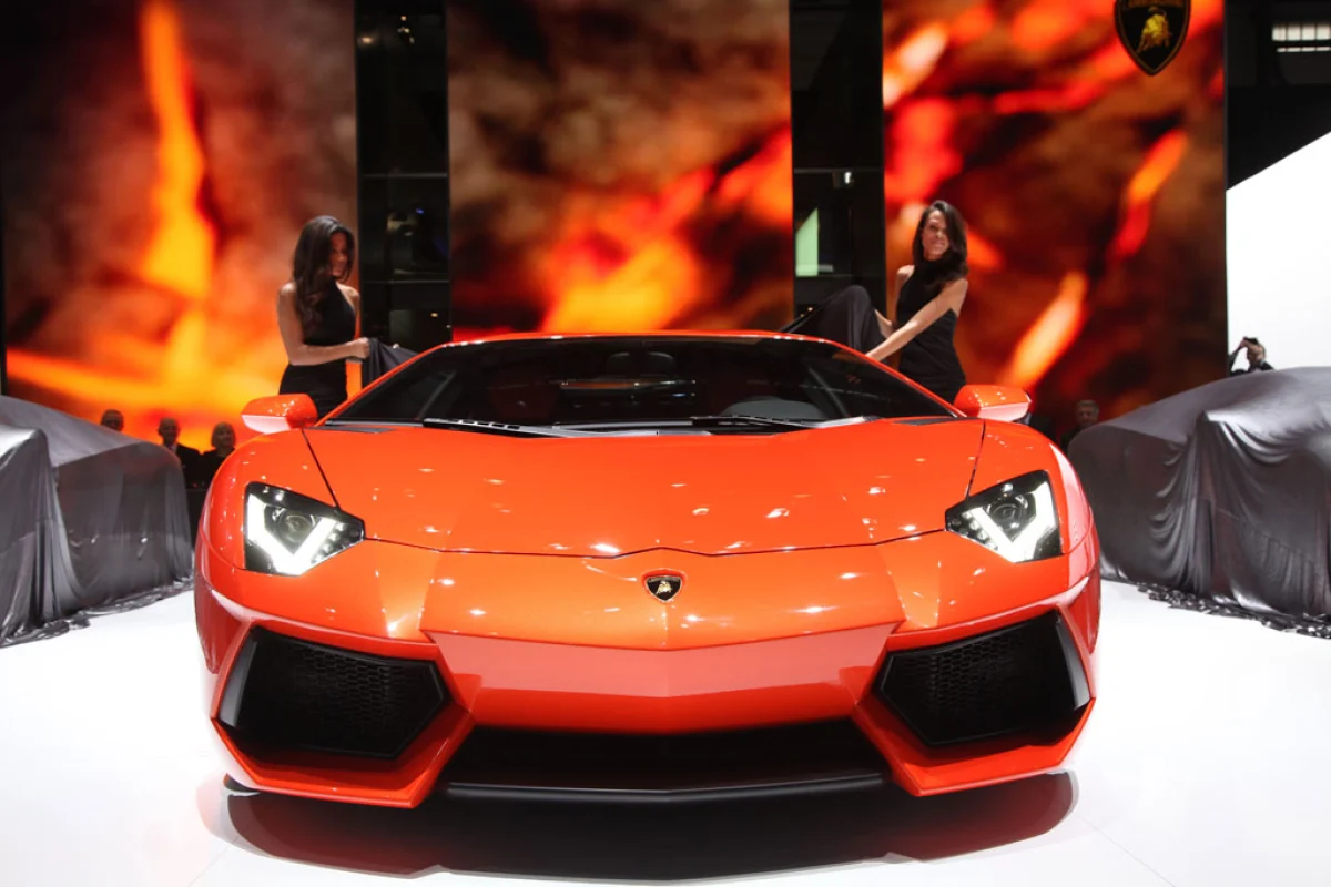 Lamborghini's new Aventador on stage at the Geneva Motor Show