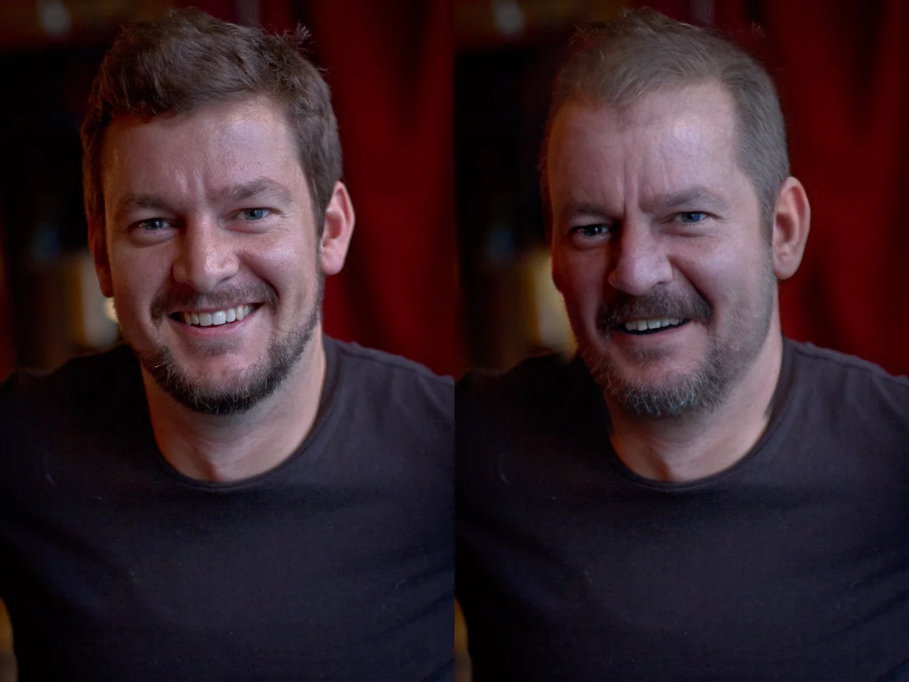 Things break down if you take them too far. Here I took my brother, made him less happy, more angry, older in the face, with thinner hair and I tilted his head sideways a bit. Sorry bro