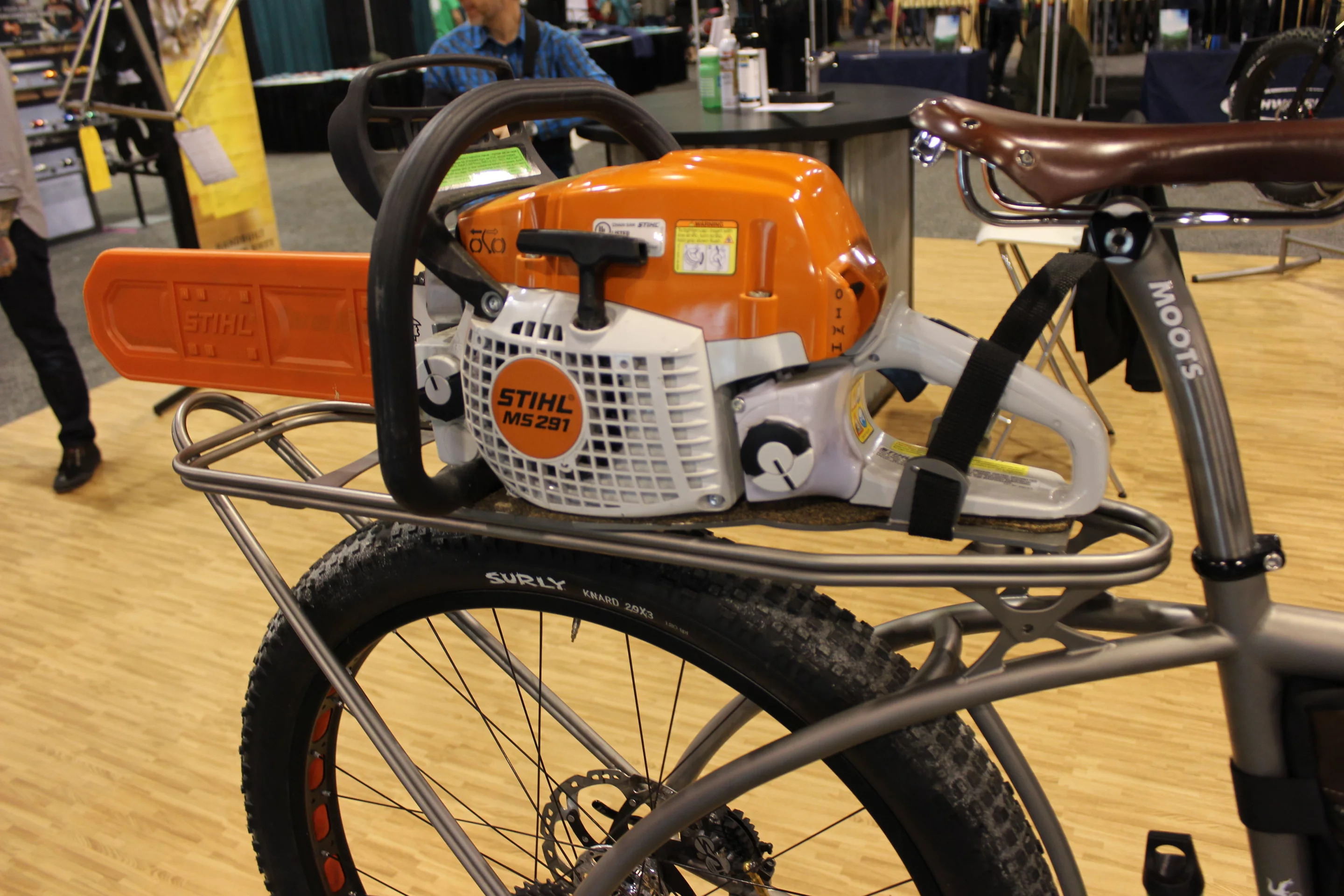 The Trail Maintenance Bike can carry a chainsaw, fuel, oil ...