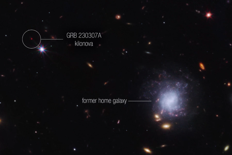GRB 230307A was traced to a region of intergalactic space, with the nearest galaxy some 120,000 light-years away