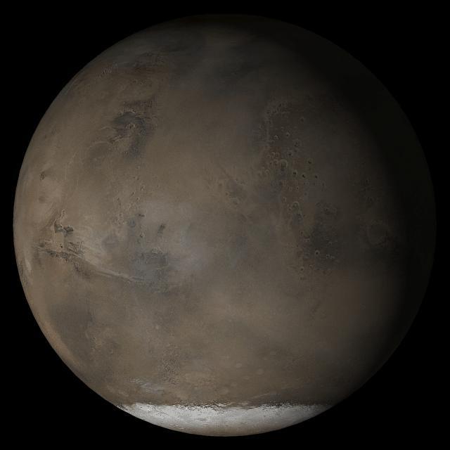 Image of Mars' southern ice cap as seen by the Mars Global Surveyor spacecraft