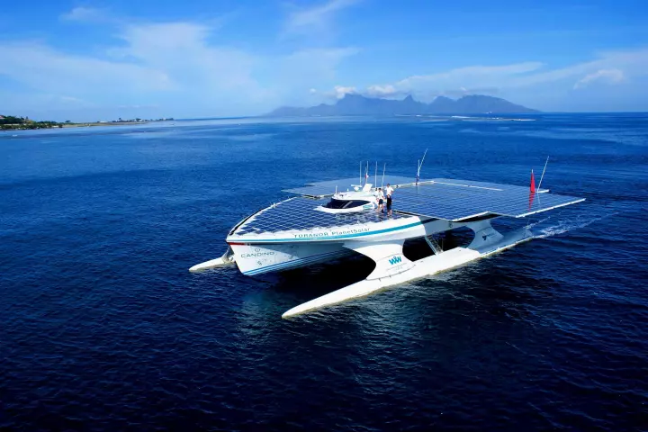 The TURANOR PlanetSolar, passing through Tahiti earlier on its voyage
