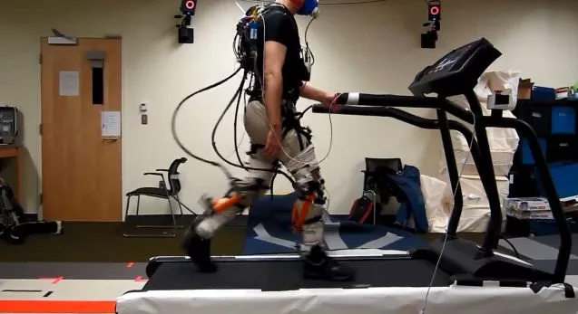The prototype soft exosuit in action