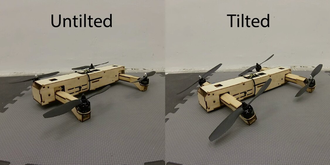 The QUaRTM drone, in its default and tilted configurations