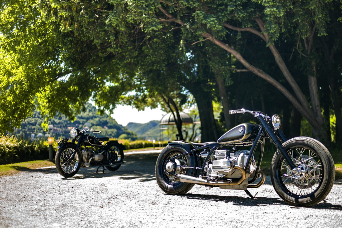 The BMW R5 Hommage poses with an original R5 in the background