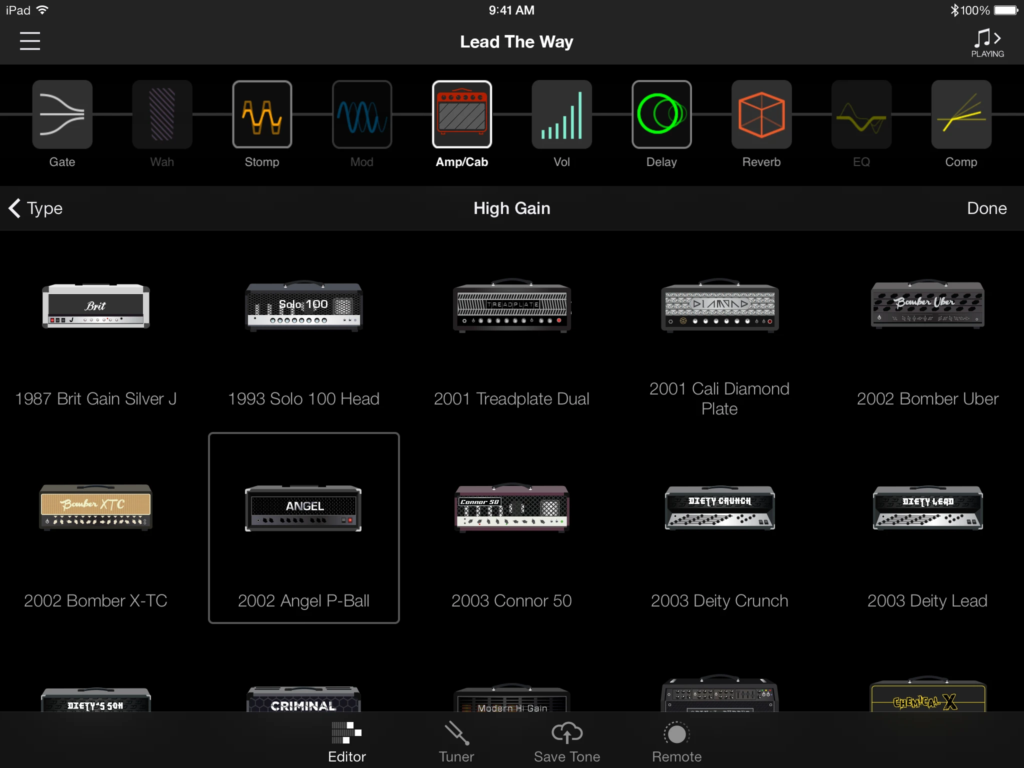 The Line 6 AMPLIFi Remote app includes a huge selection of amp modules