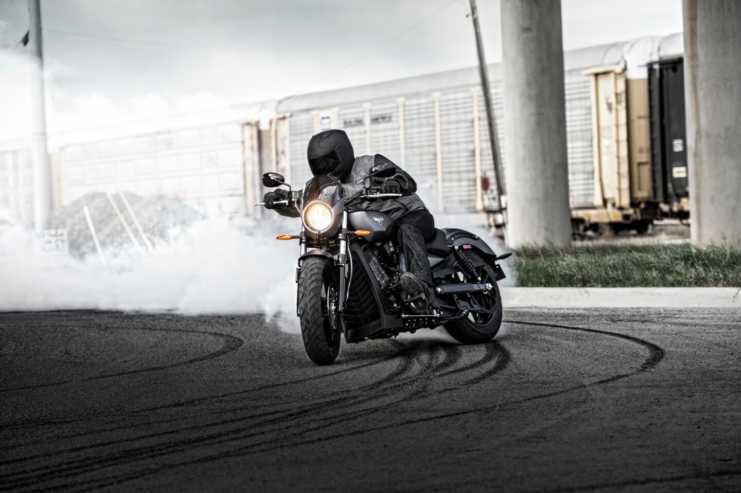 The Victory Octane while burning rubber sideways