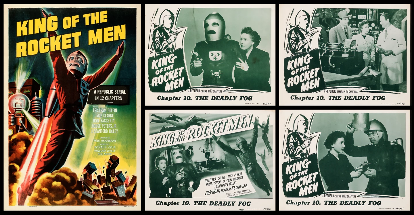 The "King of the Rocket Men" (1949) was a 12-chapter movie serial featuring a character named "Rocket Man."
