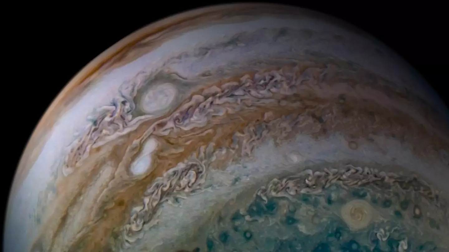 An image of Jupiter created from data captured using Juno's JunoCam, and edited by citizen scientist Tanya Oleksuik