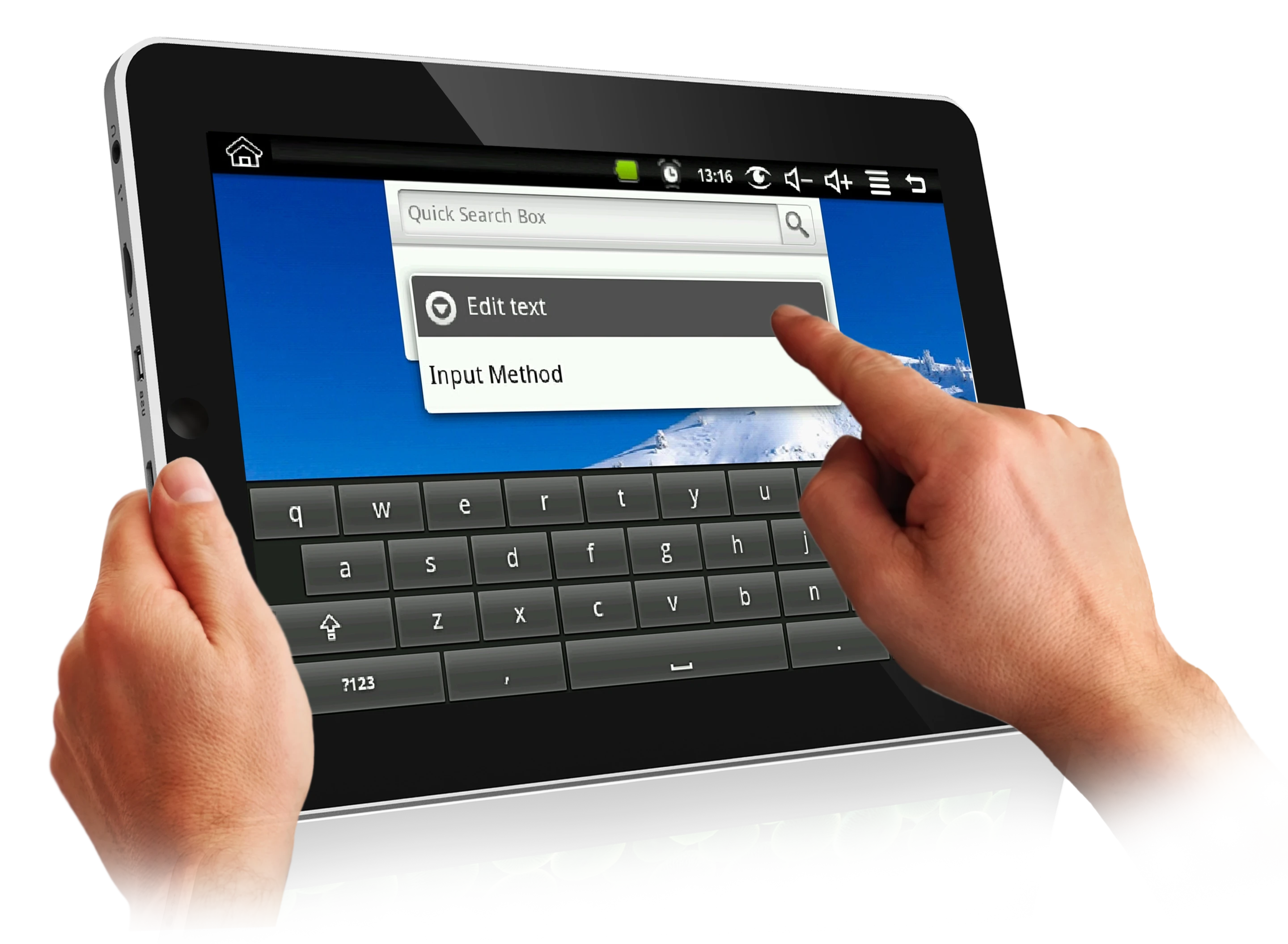 Users of the 1000ET can either type using the onscreen keyboard or via an optional keyboard case