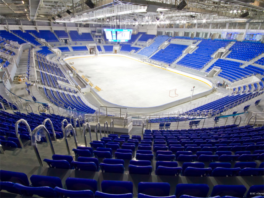 The icy blue interior of the Shayba Arena (image: Sochi 2014 Organizing Committee)
