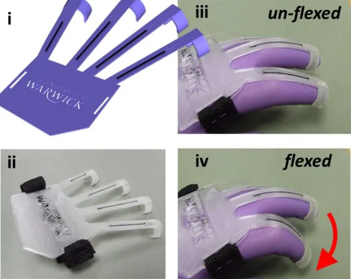 The carbomorph material can be used to build 3D-printed piezoresistive flex sensors (Image: University of Warwick)