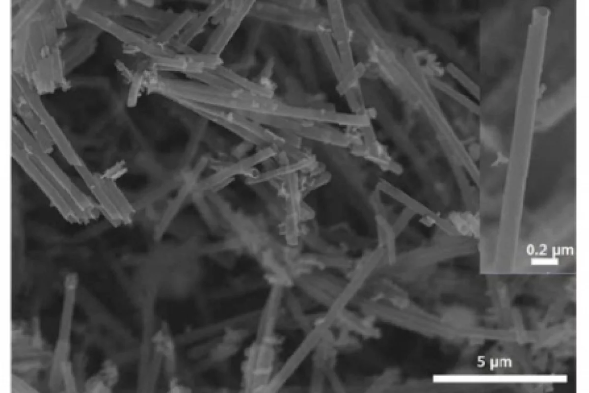 Silicon nanotubes after ultrasonic treatment - inset is an expanded image of a single nanotube