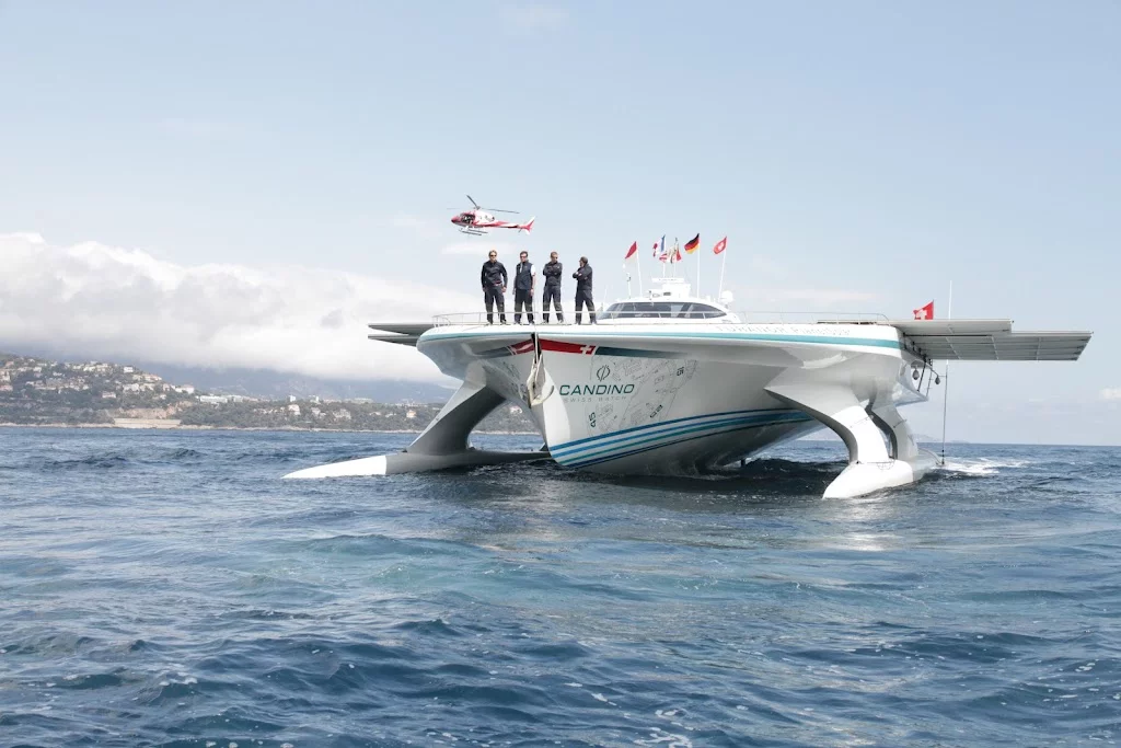 The TURANOR PlanetSolar, as it enters Monaco's Hercule Harbor