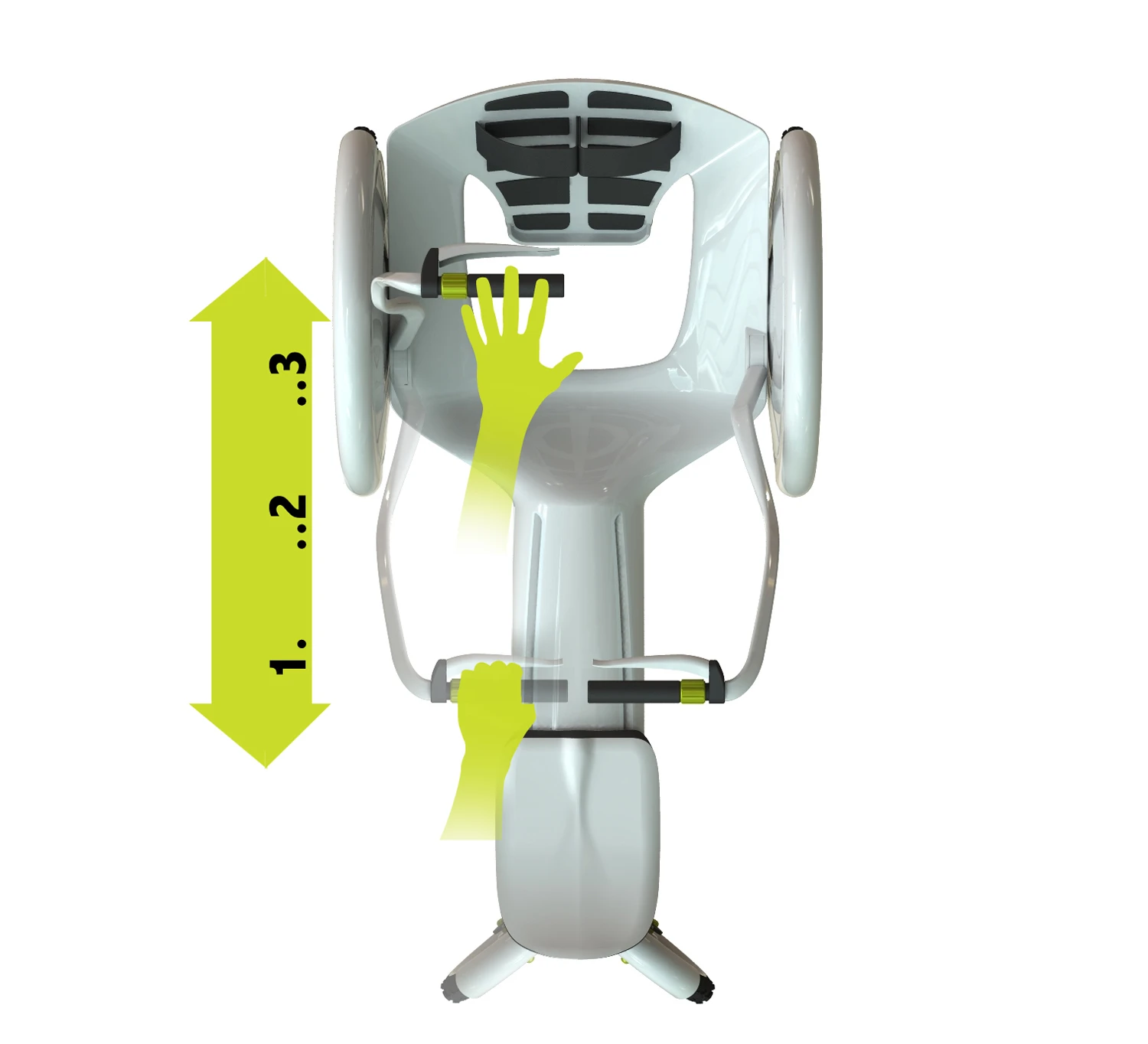 Operating the RowRay - pulling both handles results in forward momentum and either the left or right handle on its own is used to turn the cart