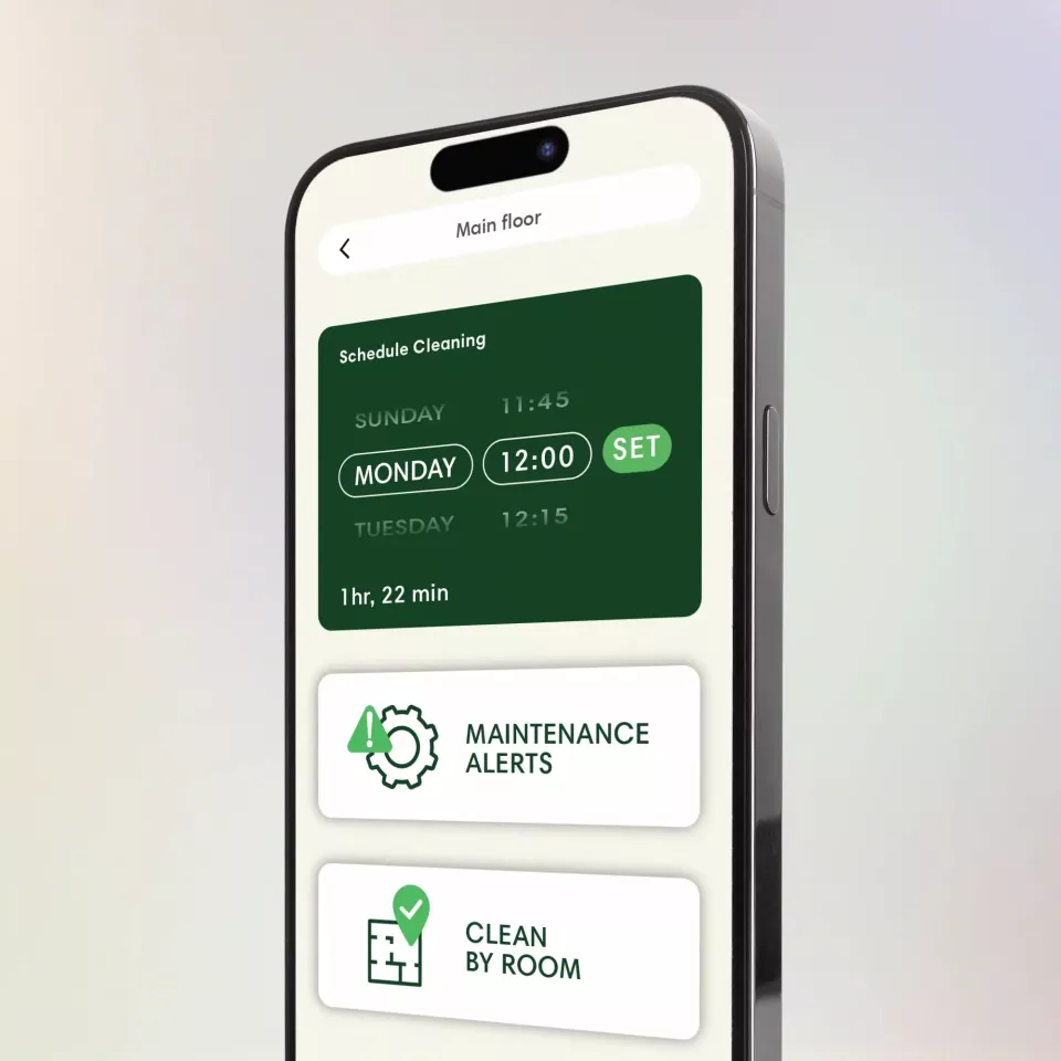 The mobile app enables cleaning schedules, and alerts you when it's time to change consumables like the dust bag