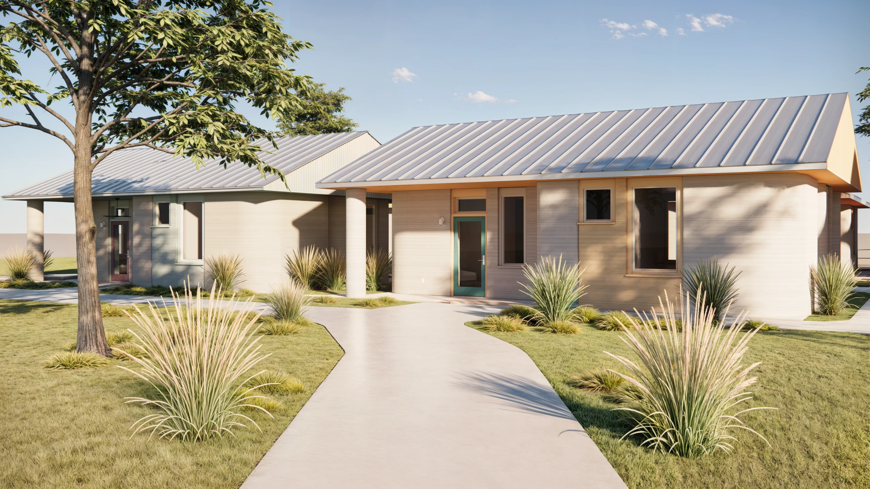 Community First! Village's homes measure between 380 sq ft and 1,040 sq ft (35 sq m and 96 sq m), all arranged on one floor