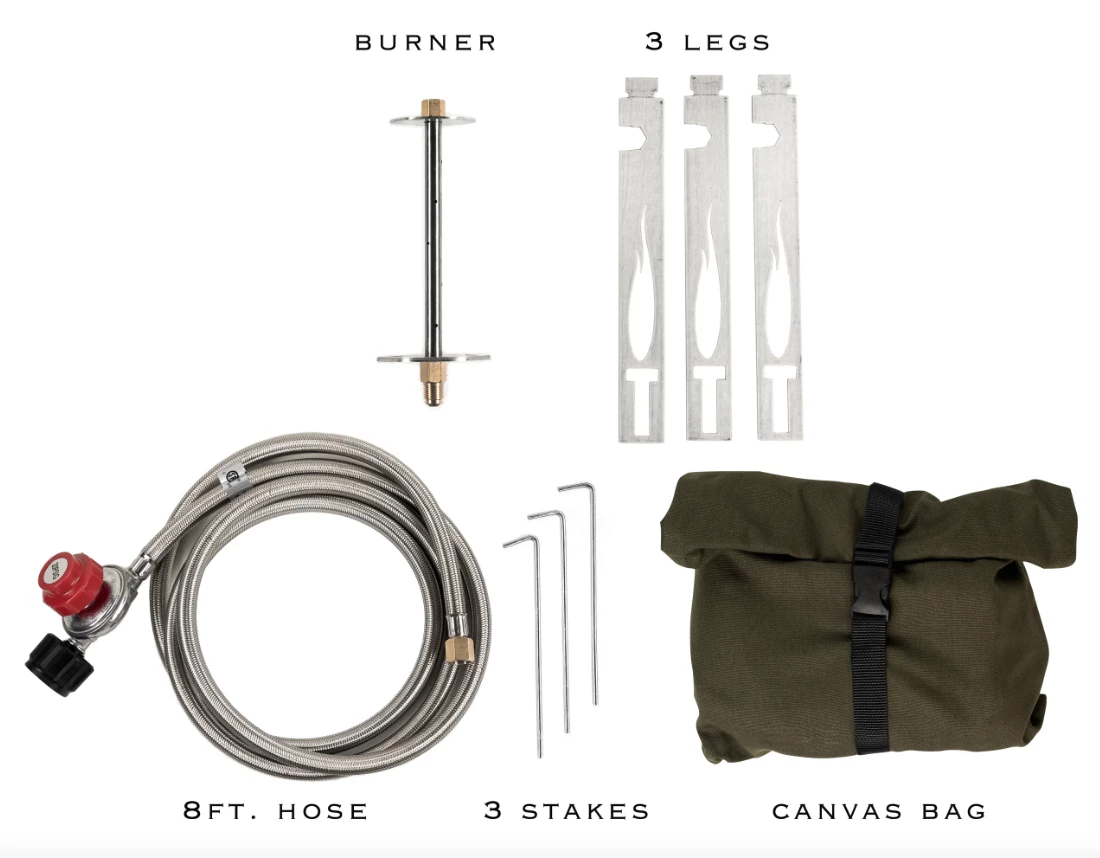 The components of the $190 Tripod Torch kit – the three heat shields are not pictured but are listed as included on the Tripod Torch sales page