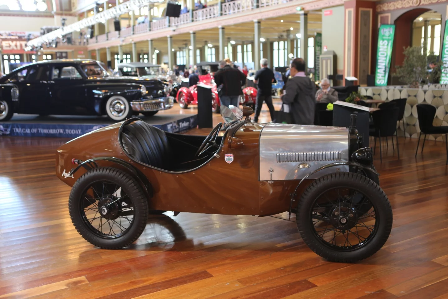 The 1928 Austin 7 pictured is a recreation of the winning car of the 1928 Australian Grand Prix, built on the original supercharged drivetrain. You need to stand next to it to understand how diminutive this car is, being not much bigger than the Peugeot Bebe which was the highlight of the microcar display.