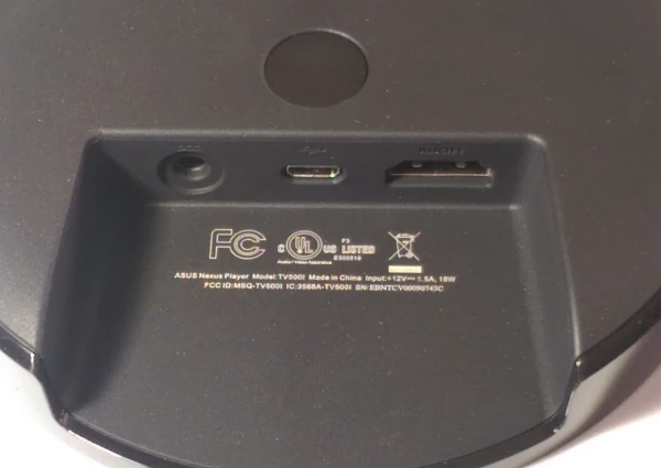 Power, HDMI, and MicroUSB ports on Nexus Player