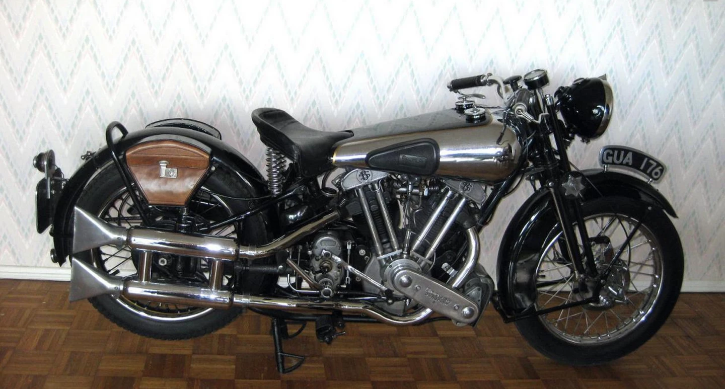 This 1938 Brough Superior SS100 sold for US$225,000 in a January 2011, Las Vegas, MidAmerica auction. MidAmerica is now Mecum.