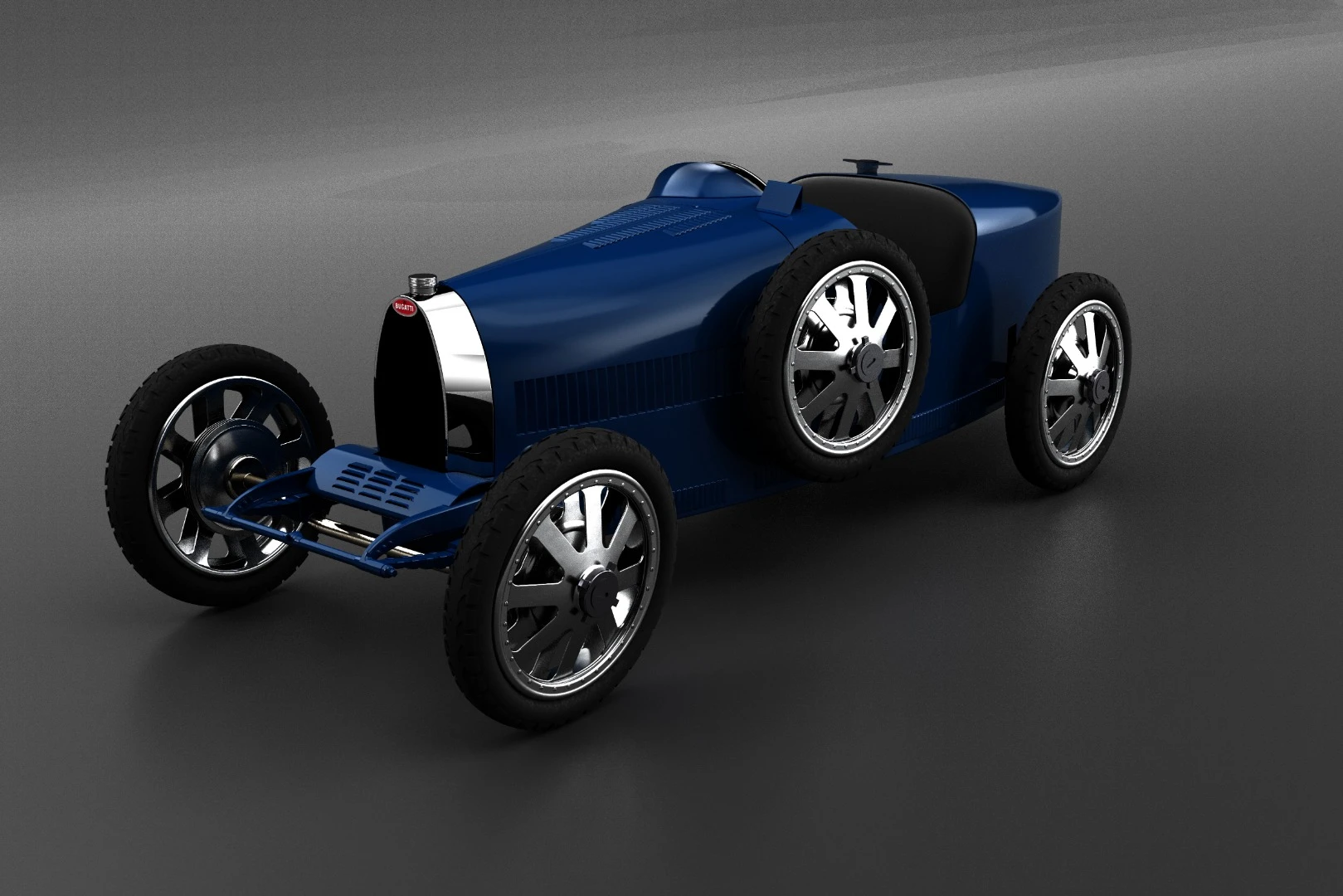 The Bugatti Baby II uses lithium-ion batteries and an electric motor. The batteries are removable so they can be swapped or charged separately from the car