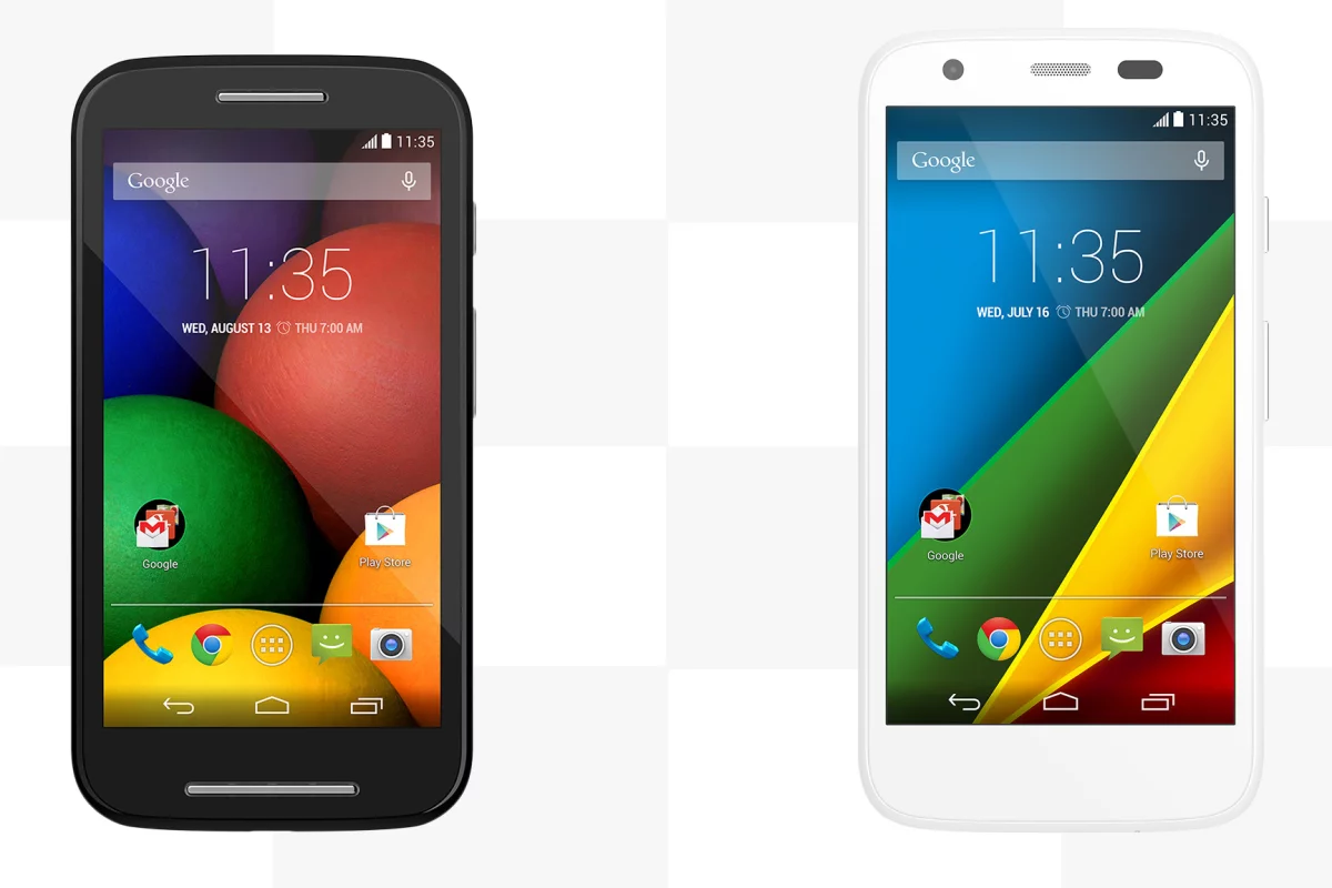 It's a sub-$200 smartphone showdown, as Gizmag compares the features and specs of the Motorola Moto E (left) and Moto G