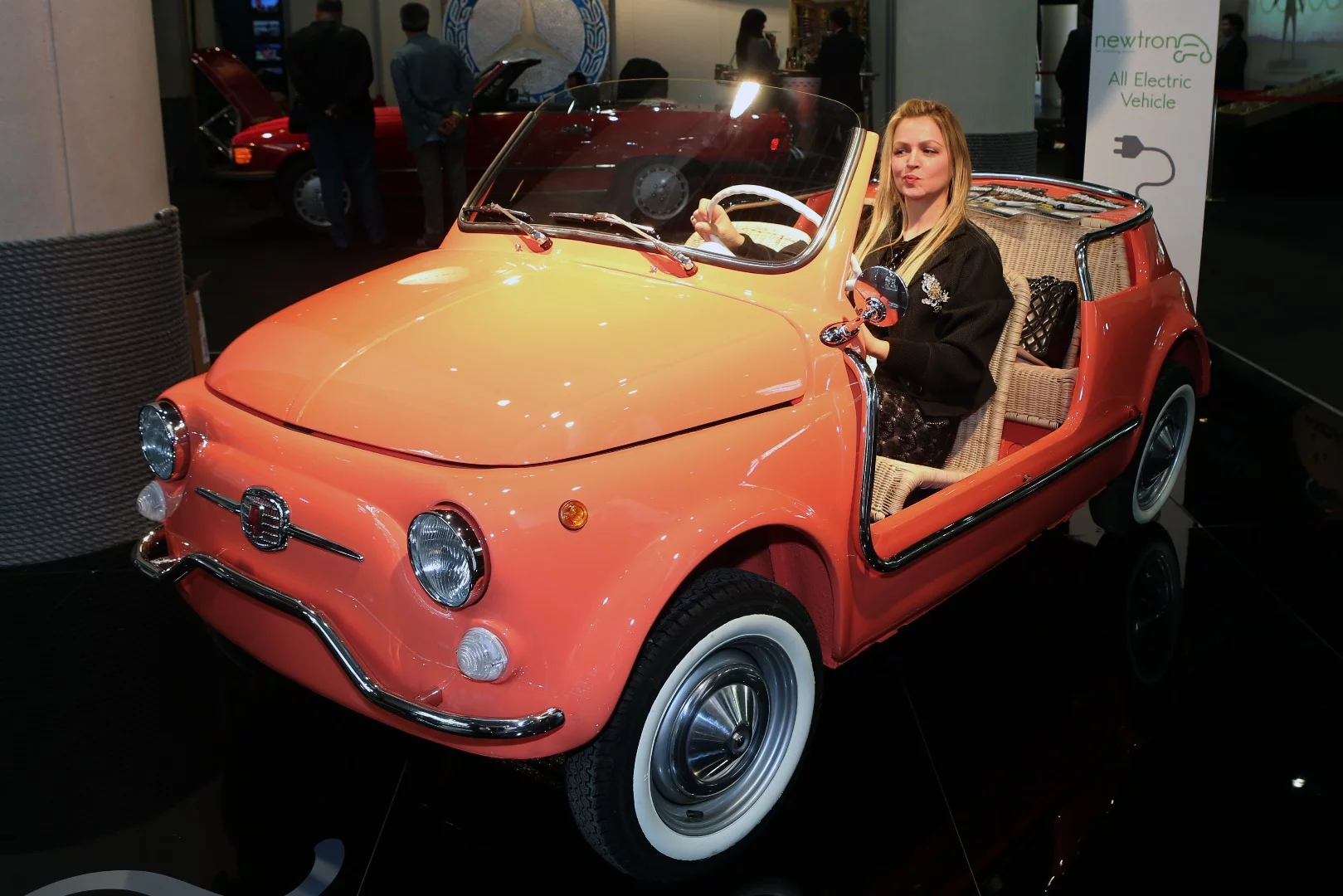 The cheapest car on the floor to buy and run was the Newtron Electric Fiat which comes in at under €20,000 and can be procured in the highly desirable "Spiaggina" version on display or as a regular Fiat 500 hardtop or you can buy a kit and "roll your own". For Stateside drivers who like the idea of the Newtron (which is only available in Europe), the new Fiat 500e comes in at $31,800 but its a hardtop, not a Jolly-lookalike. We suspect this car will create a storm as it is modelled on the original Fiat 500 and 600 Jolly Ghia that was sold between 1958 and 1974. These cars now regularly sell at auction for more than $100,000 with Gooding & Co. setting the auction record for a Jolly at $170,500 at Scottsdale in 2015, breaking its own record of $148,500 set at Pebble Beach in 2013. The Jolly became a favourite of the uber-rich in its day and the tabloids frequently ran pics of Aristotle Onasis, Yul Brynner, Gianni Agnelli, Enrico Berlinguer and Silvio Berlusconi using their Jollys as land tenders on their super yachts or to tour their vast properties. The warm-climate-only car doesn't have a drop top, just an interior designed to survive a rainstorm thanks to wicker seats and a drainage system. Another fashion epidemic ready to be induced, particularly with the Newtron's impeccable environmental credentials.