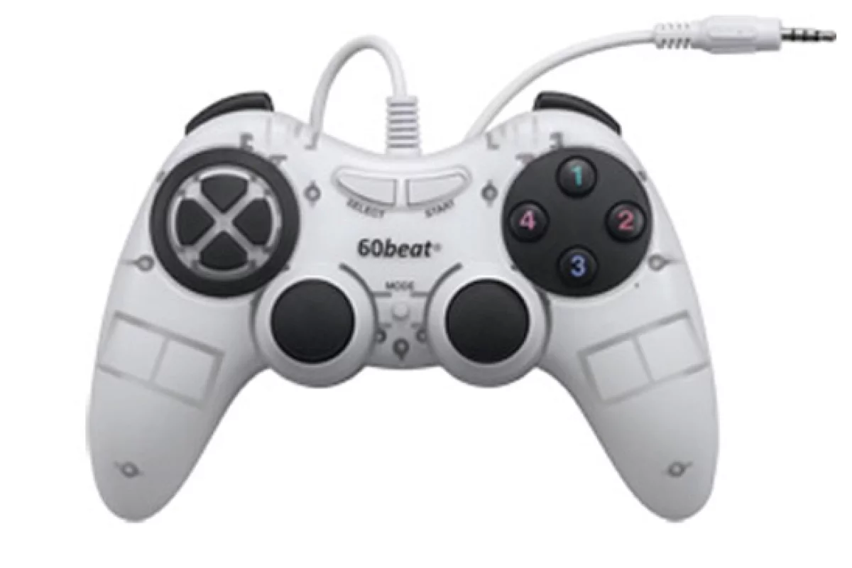 The 60beat GamePad plugs into iDevices via their 3.5 mm headphone jack