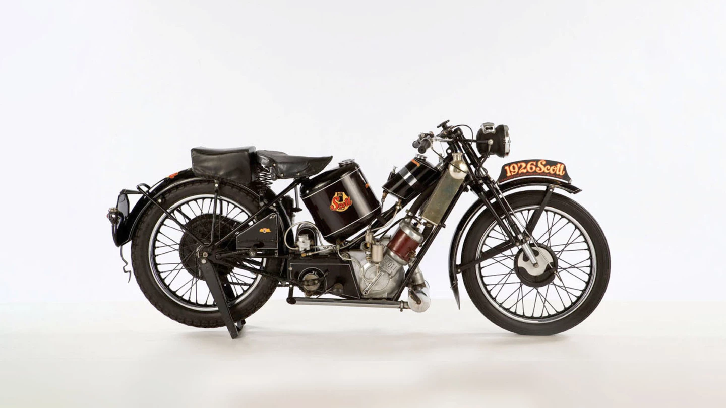This 1929 Scott Flying Squirrel was restored by Kenny Howard (Von Dutch) for his friend Steve McQueen. The 1926 number plate was a mistake - Kenny and Steve imbibed a lot of substances together. It sold for $276,000 at an Antiquorum New York auction in 2009.