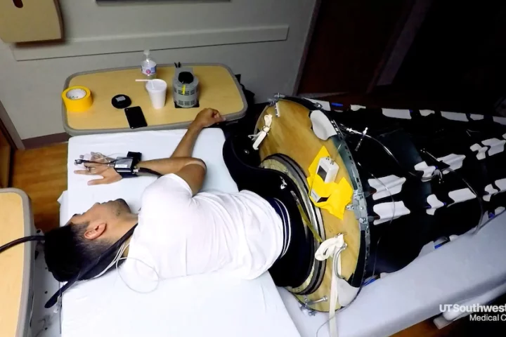 Dr. James Leidner spending one of three nights in the high-tech sleeping bag