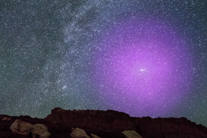 A composite image, showing how Andromeda's halo would look in the night sky were it visible to the naked eye