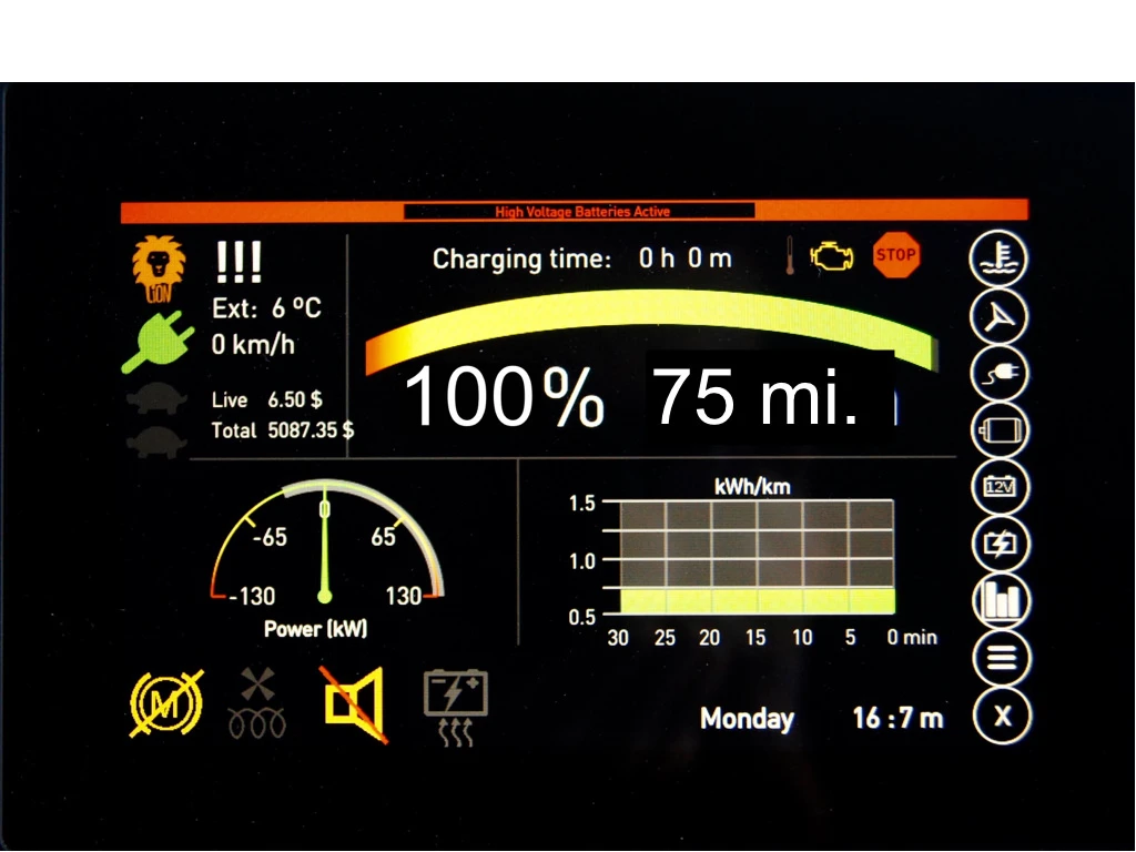 The eLion's touchscreen display provides battery and system information